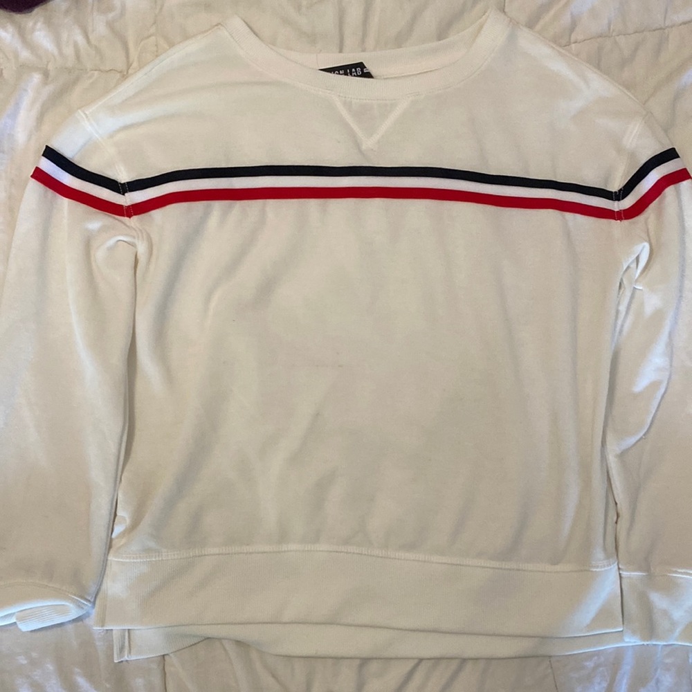 White sweatshirt, Design Lab Lord and Taylor.